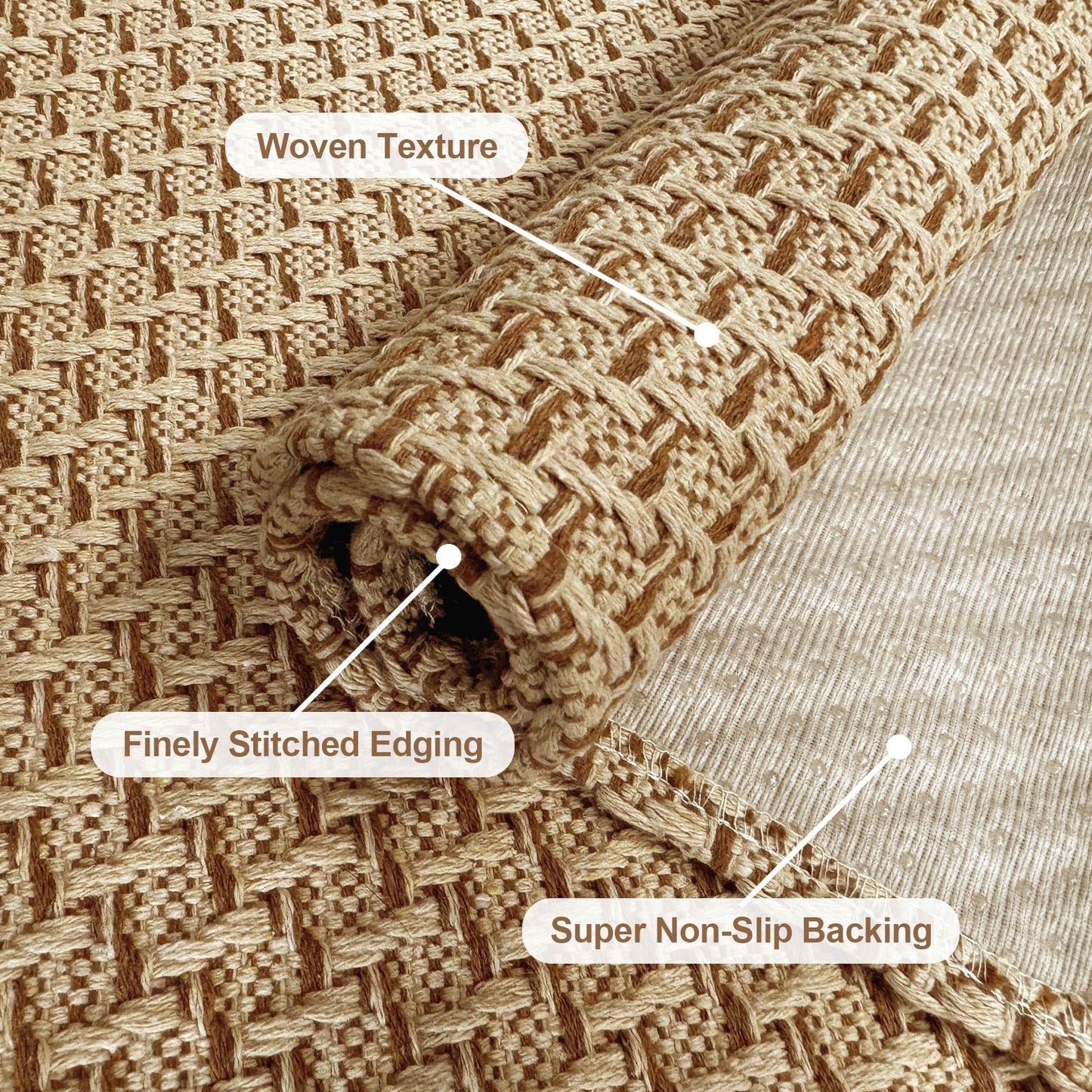 HAPACE Braided Rug Faux Jute Entryway Rug 2' x 5' Non-Slip Backing Machine Washable Natural Boho Area Rugs for Entryway, Bedroom, Living Room, Doormat, Farmhouse, Laundry, Kitchen, Dining Light Brown
