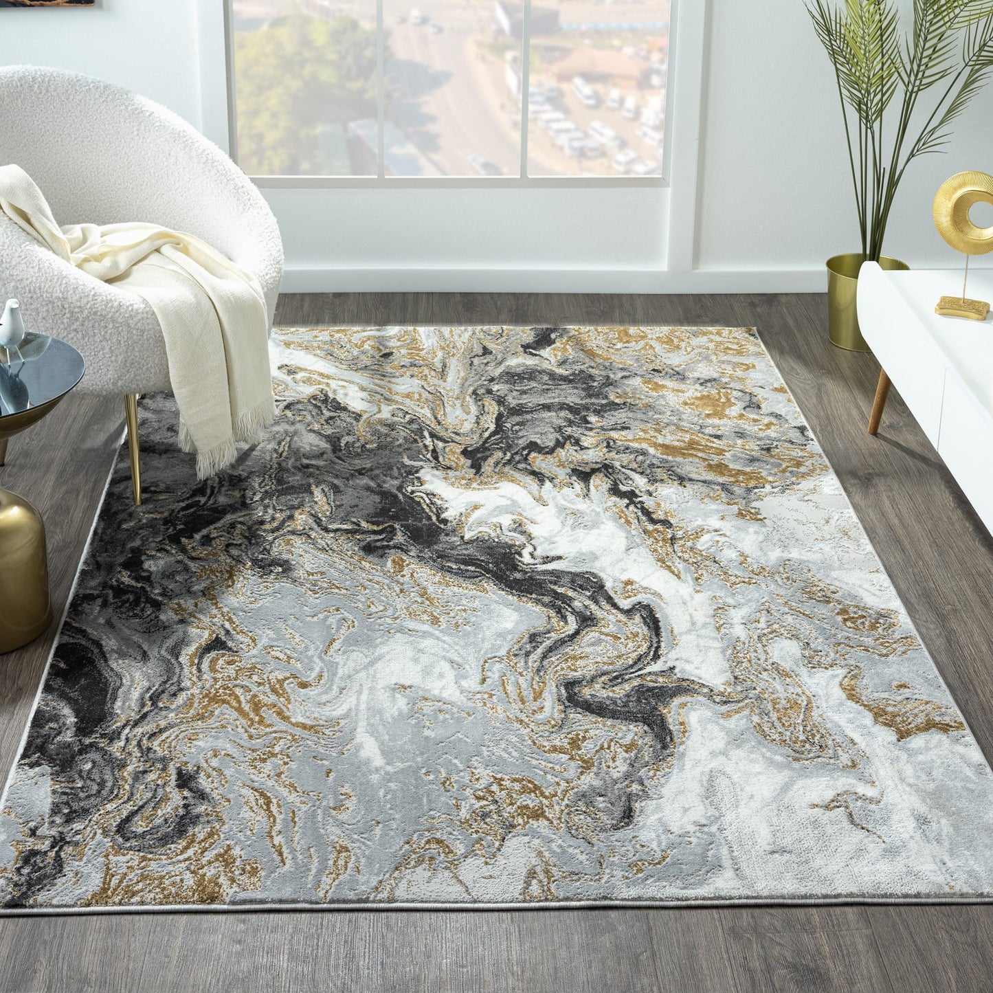 LUXE WEAVERS Marble Swirl Abstract Area Rug, Smoke 5x7