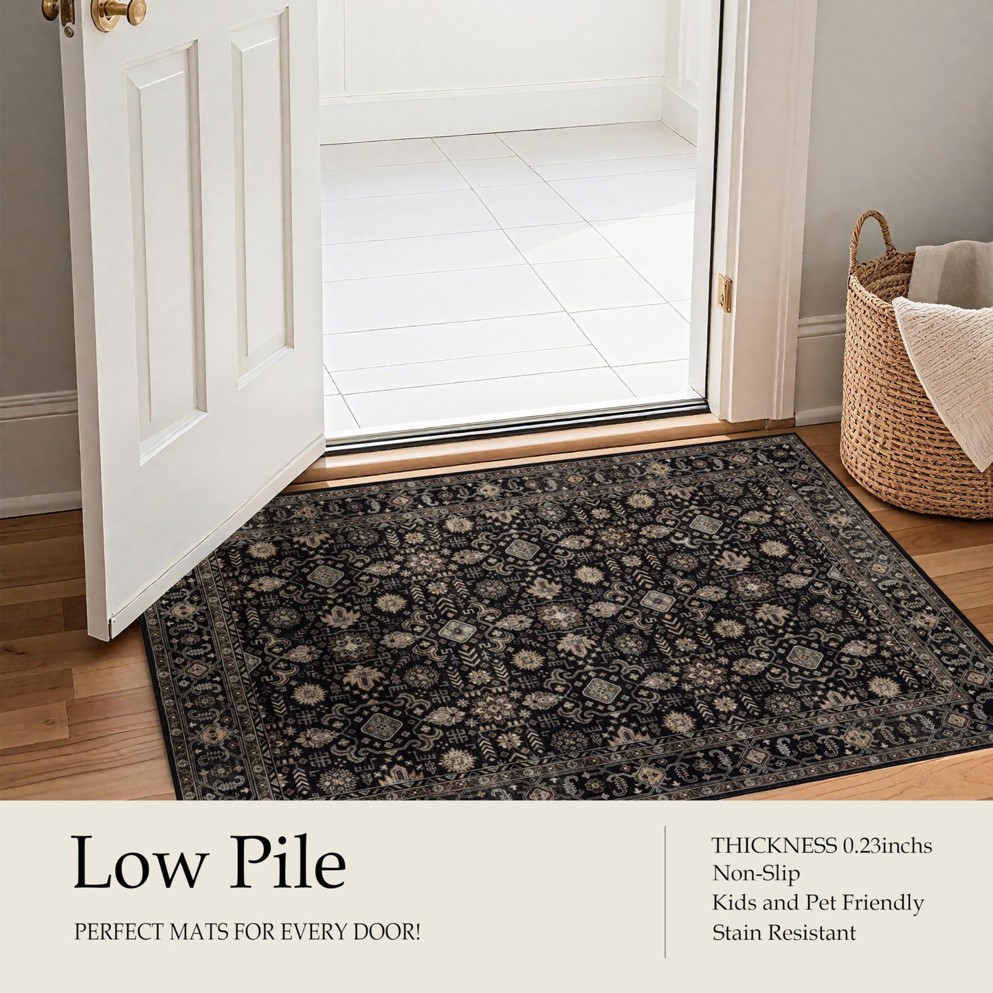 Ruaruarug Washable Area Rug 5x7 for Living Room, Bedroom, Ultra Soft Non Slip Stain & Fade Resistant, Pet & Kids Friendly, Suitable for High Traffic Areas Easy to Clean for Office Kitchen, Black Gold