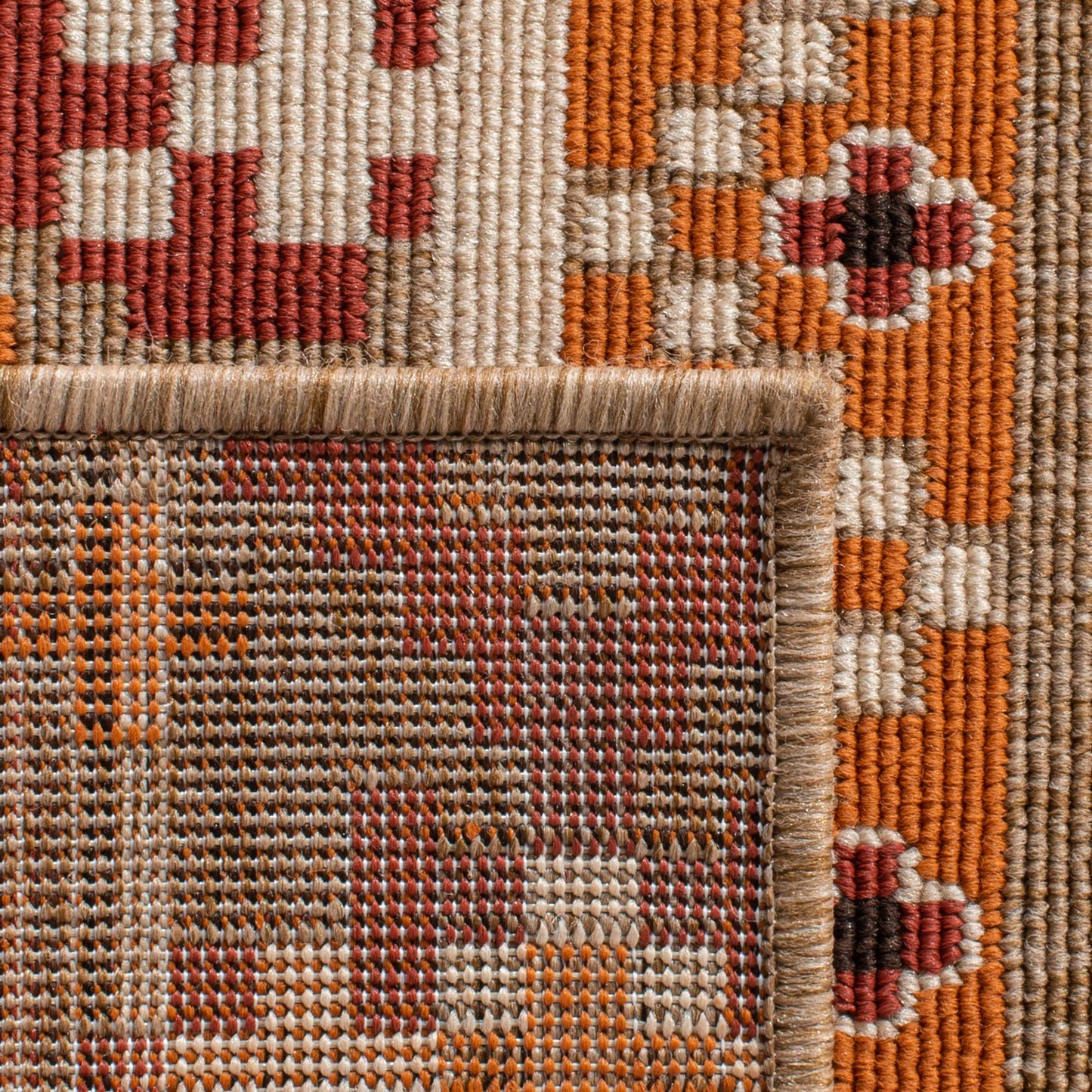 SAFAVIEH Washable Rug Outdoor Veranda Collection - 4' x 5'7", Red & Beige, Non-Shedding & Easy to Clean, Ideal for Patio, Backyard, Mudroom (VER097-0334)