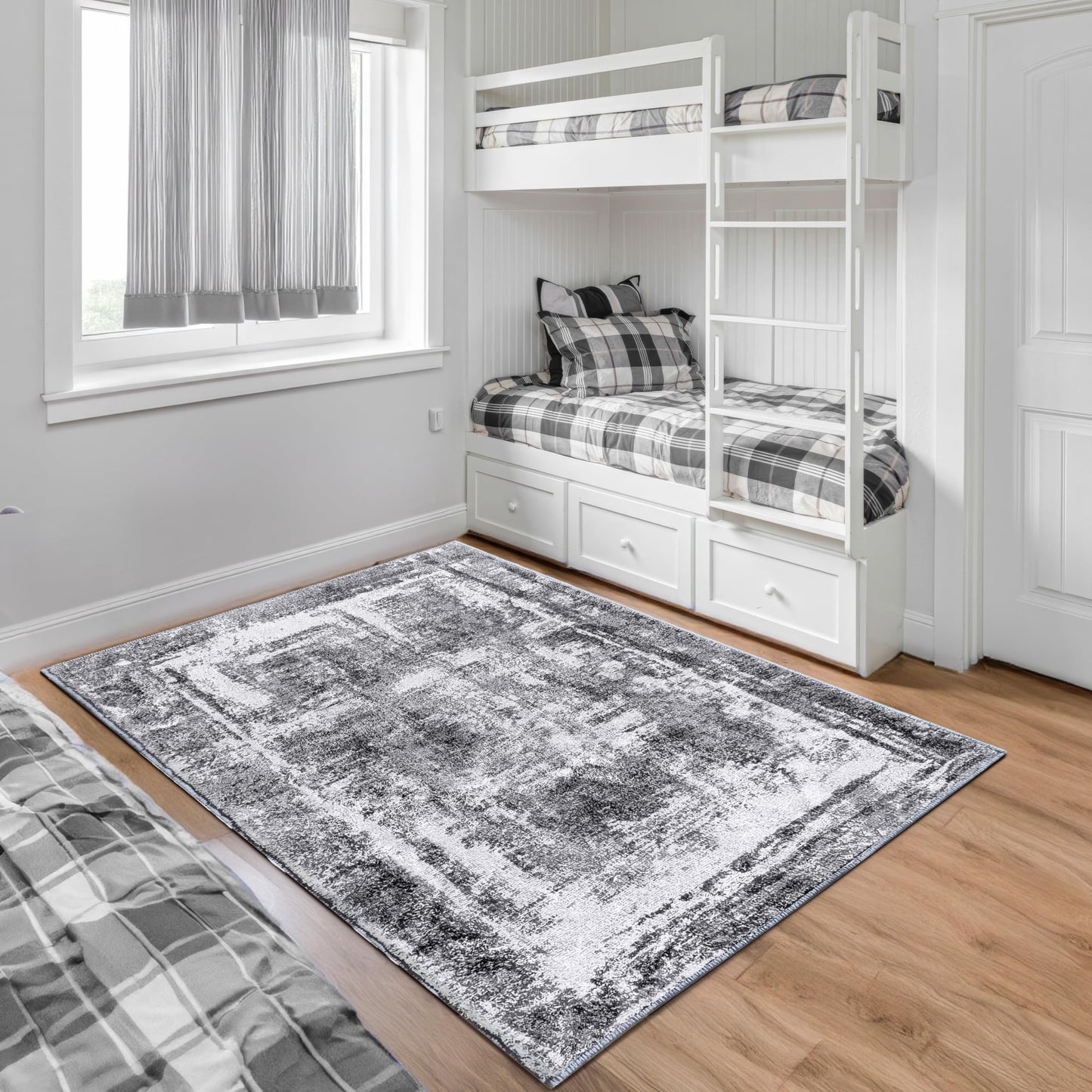 Hudson Comfort 5x7 Area Rug – Machine Washable & Pet-Friendly Rug for Living Room, Bedroom, Nursery, & Offices – Super Soft Faux Rabbit Rug - 8mm Pile Height - Anti-Slip TPR Backing (Gray)