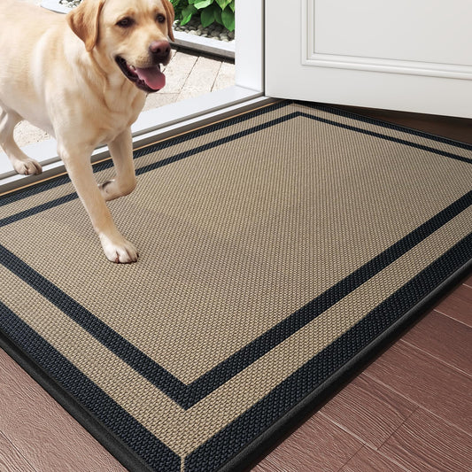 Quqei Indoor Door Mat 17"x30", Non Slip Backing Doormat Washable Entryway Rugs, Dirt Resistant and Absorbent Welcome Mat, Easy Clean, Low Profile Inside Floor Mat for Front Back Door and Entry, Brown