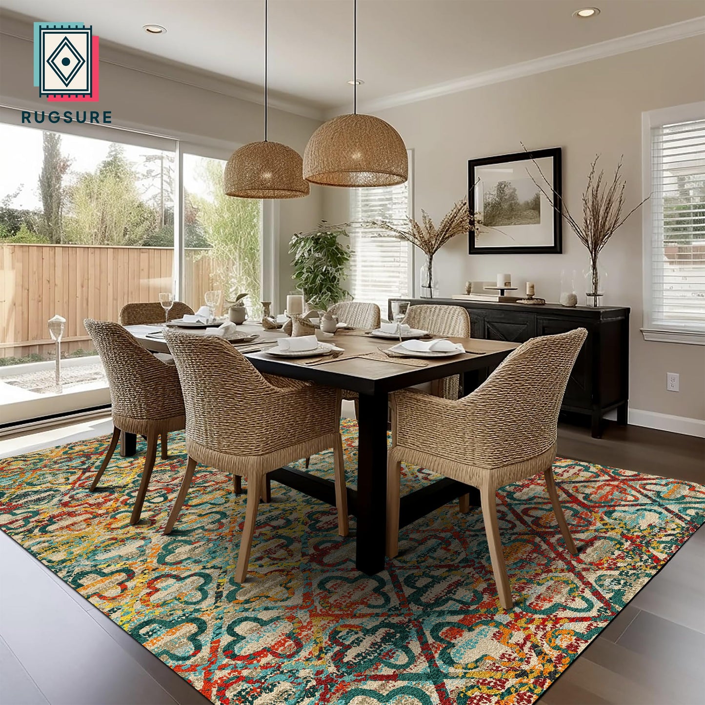 RUGSURE Washable Area Rugs, 5' x 7' - 1/6 Thick - Stain & Water Resistant Non-Slip - Perfect Resistant Rug for Living Room, Bedroom, Nursery, Pet & Child Friendly, Vibrant Colors Rugs, Multicolor