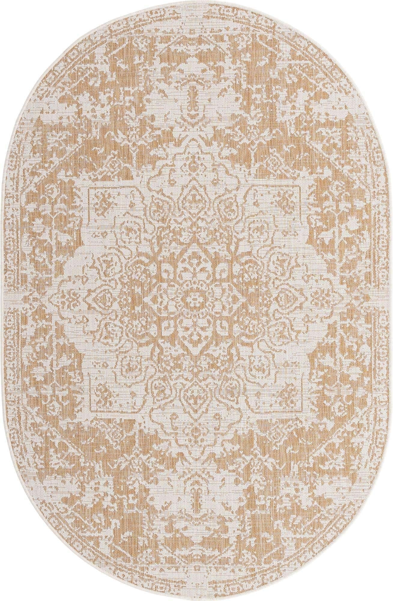 Unique Loom Jill Zarin Outdoor Collection Area Rug - Dubai (5' 3'' x 8' Oval, Beige/ Brown)