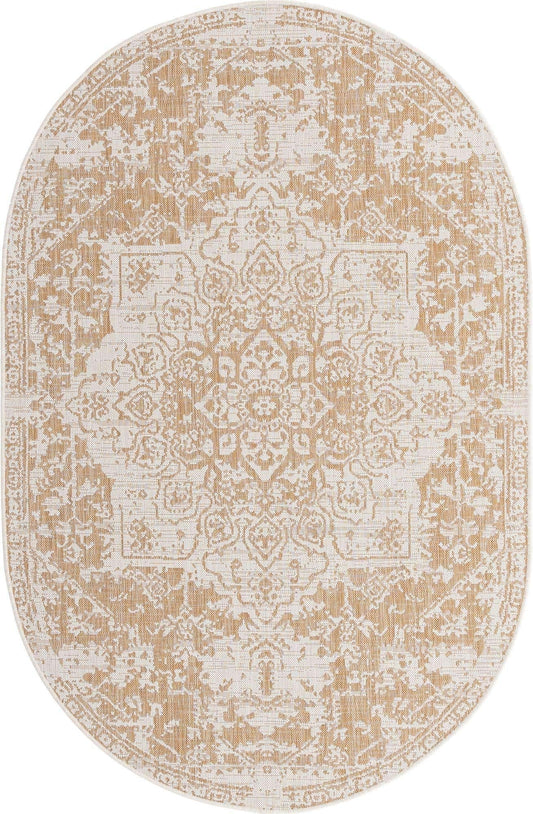 Unique Loom Jill Zarin Outdoor Collection Area Rug - Dubai (5' 3'' x 8' Oval, Beige/ Brown)