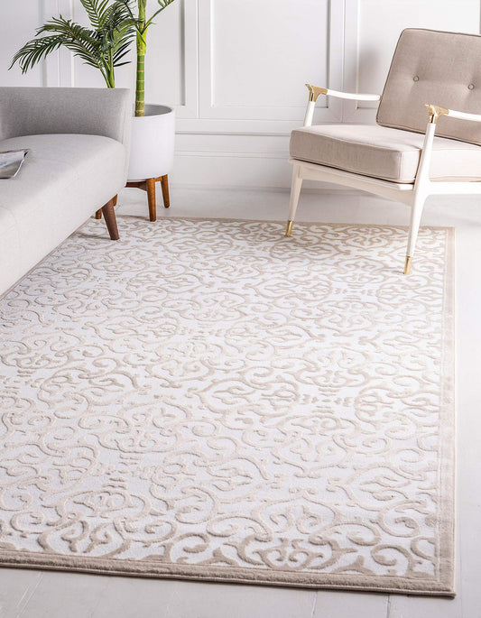 Unique Loom Rushmore Collection Area Rug - Johnson (8' x 11' 8" Rectangle, Snow White/ Beige)