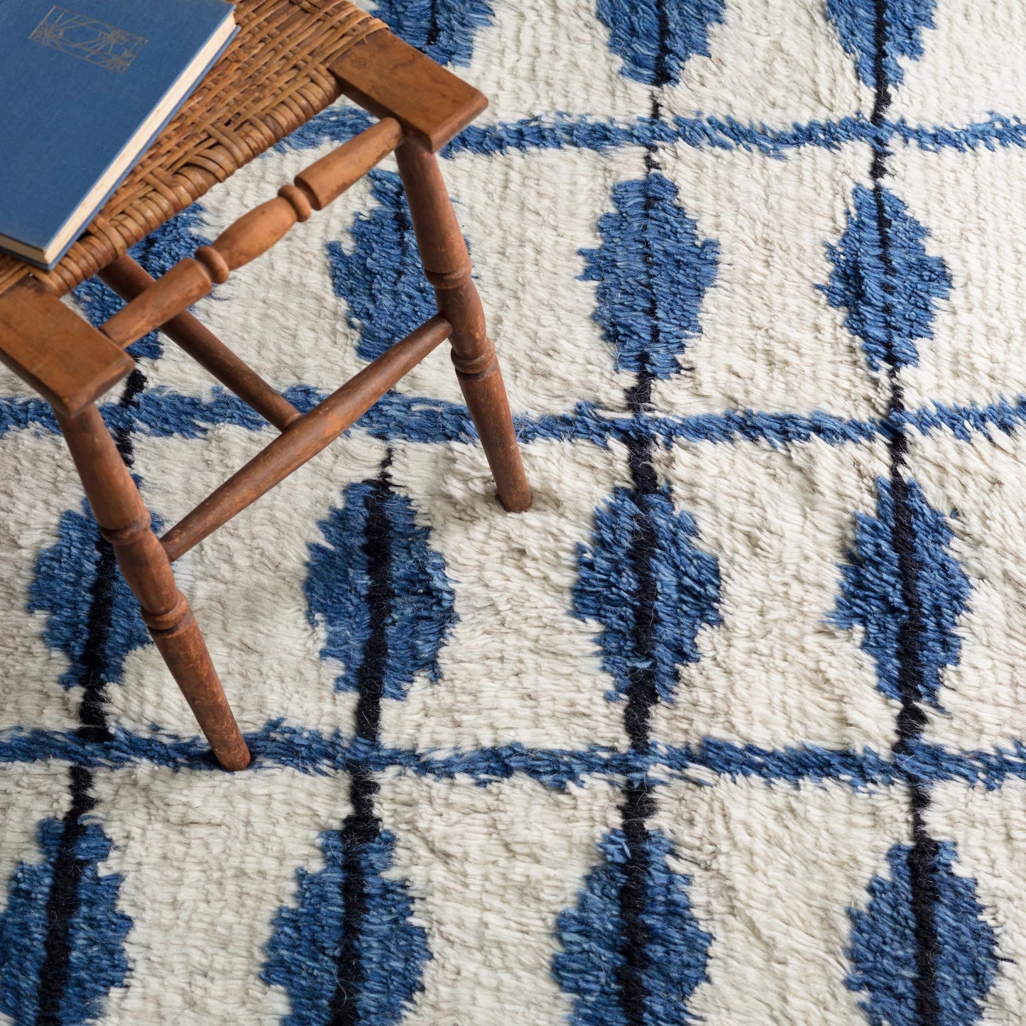 Dash and Albert Noma Wool Area Rug - 5' x 8' Indigo Geometric Handwoven Accent Rug - Durable, High Pile, Plush, Bedroom, Living Room, Dining Room - Premium Luxury Hotel Quality Soft Breathable