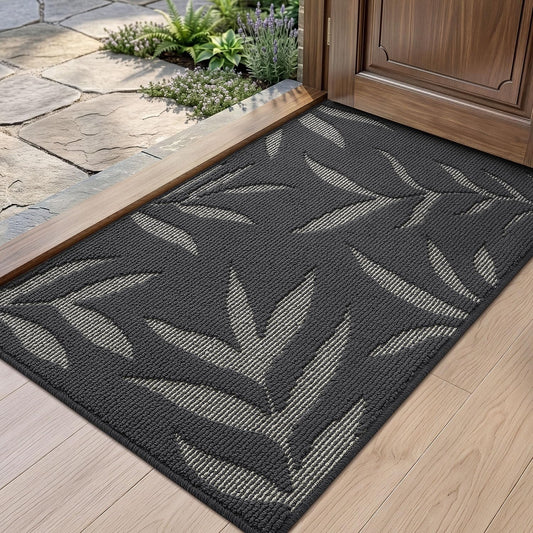 LUMI Front Door Mat Indoor Entrance 32"x48", Low Profile Welcome Mat, Non-Slip Washable Doormat with Rubber Backing for Entrance, Patio, Garage, Dark Grey