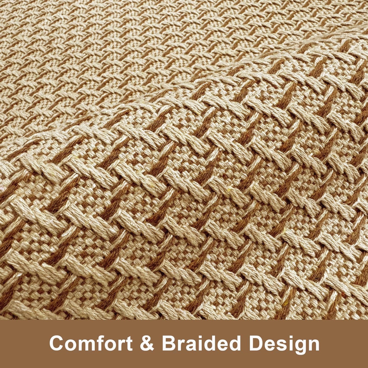 HAPACE Braided Rug Faux Jute Entryway Rug 2' x 3' Non-Slip Backing Machine Washable Natural Boho Stain-Resistant Area Rugs for Bathroom, Living Room, Doormat, Farmhouse, Laundry, Kitchen Light Brown