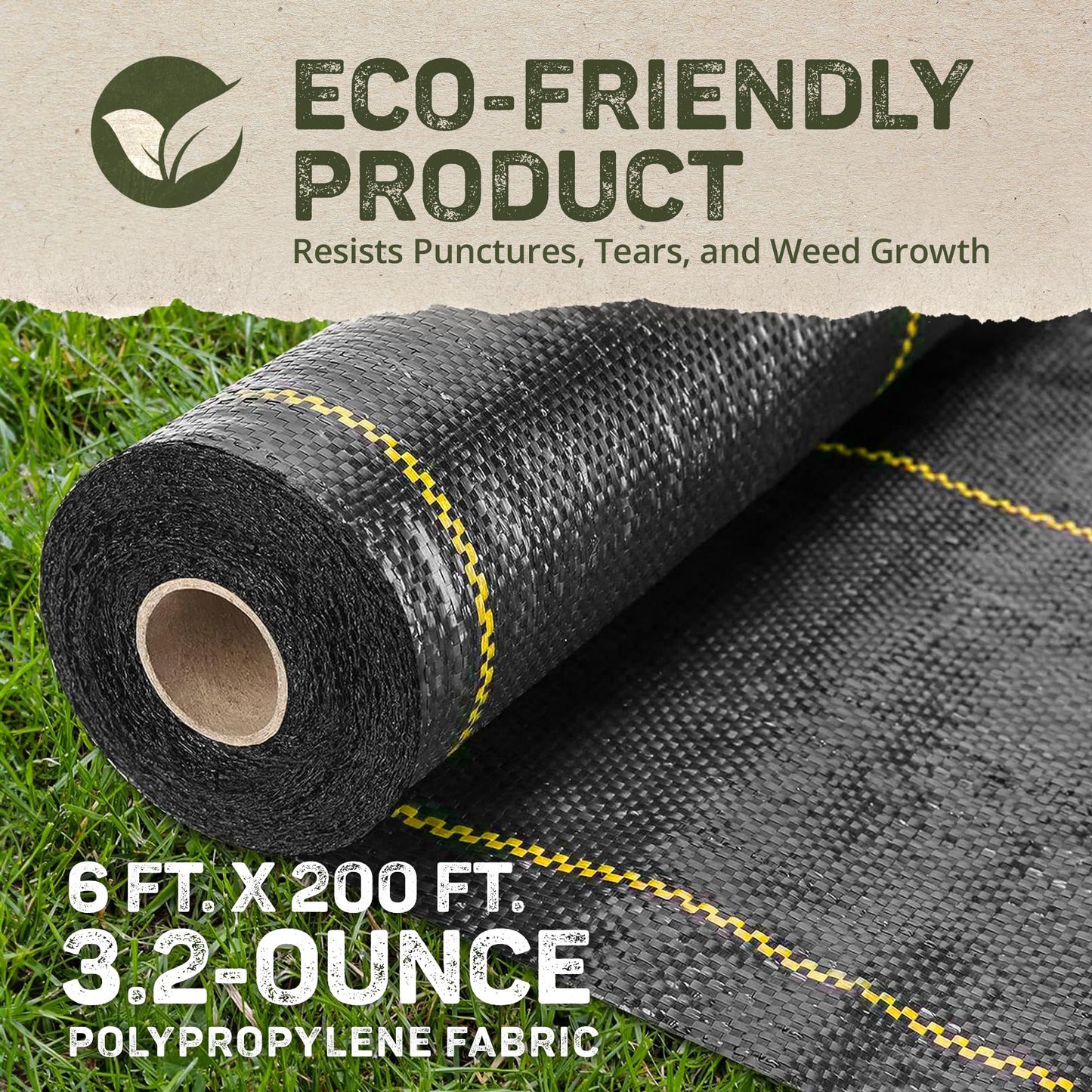 Dewitt Sunbelt Weed Barrier Fabric 3.2 oz, 6 x 200 Feet – Heavy-Duty Ground Cover Mat for Greenhouse Floors, Garden Rows, Raised Beds, Yard Gardening, and Outdoor Landscape Protection