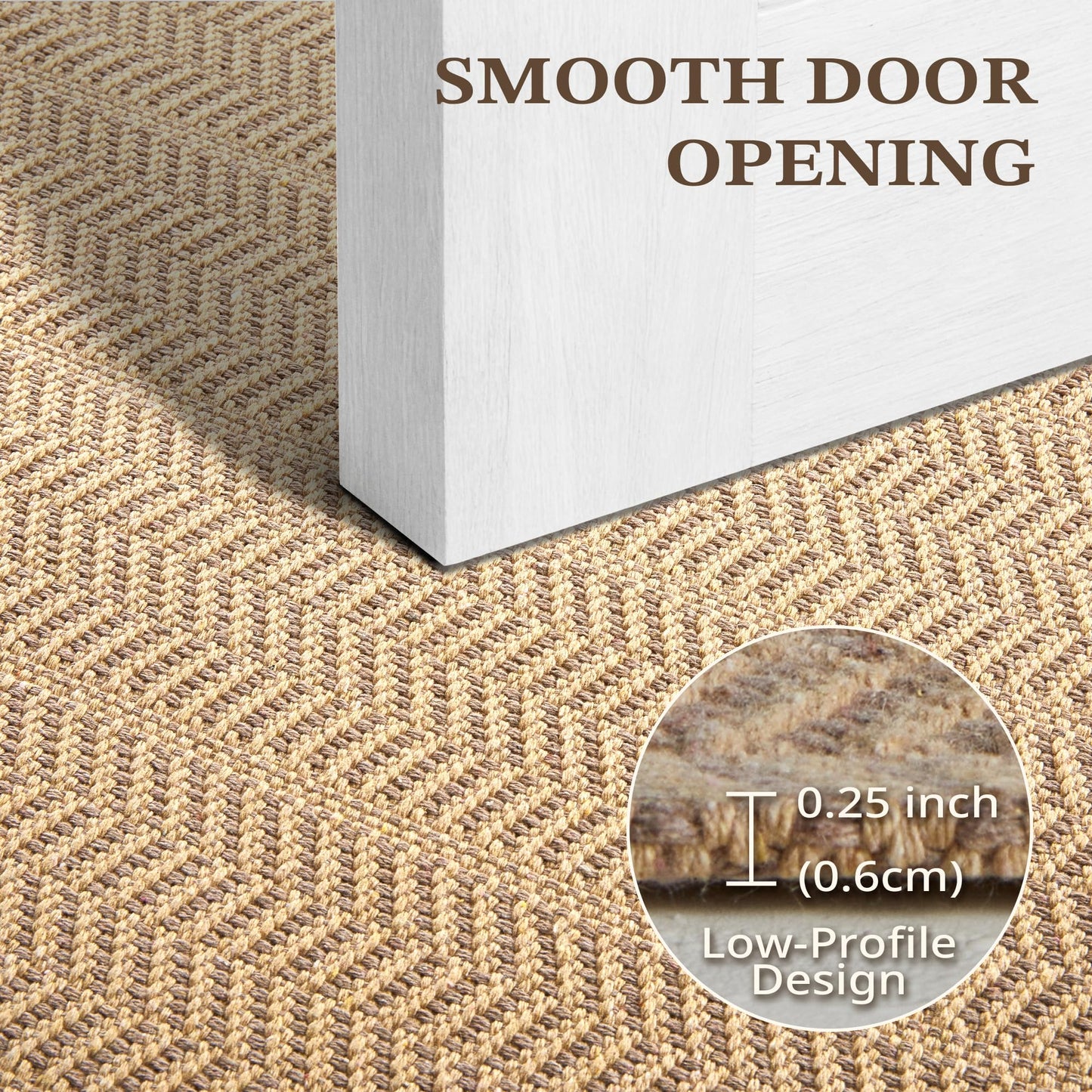 MatEssenz Kitchen Rugs Set of 2, 20" x 30" + 20" x 48" Non Slip Washable Kitchen Mats for Floor, Absorbent Low Profile Sink Runner, Durable Herringbone Woven Farmhouse Rug, Khaki