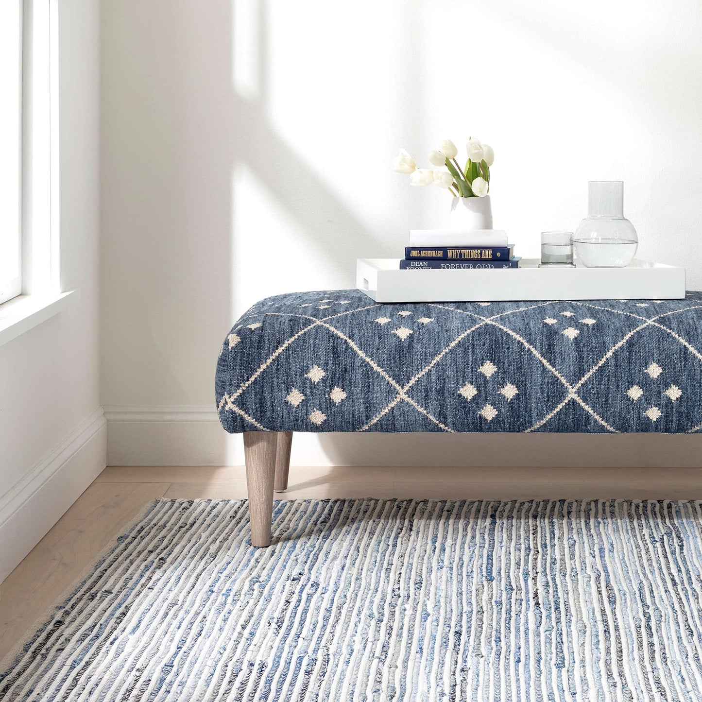 Dash and Albert Denim Rag Ribbed Indoor/Outdoor Area Rug - 2' x 3' Blue/White - Striped Handwoven Accent Rug - Durable, Lightweight, Low to Medium Traffic Areas - Bedrooms, Hallway, Home Offices