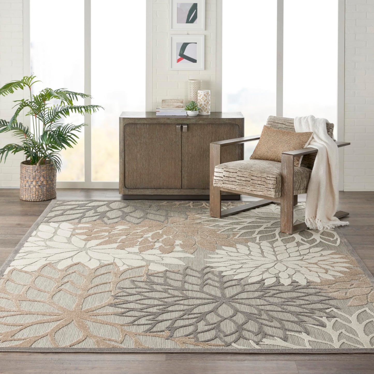 Nourison Home Aloha Natural 7'10" x 10'6" Area Rug - Easy Clean, Non Shedding, Bed Room, Living Room, Dining Room, Kitchen (8' x 11')
