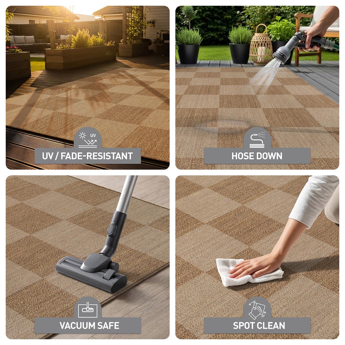 Rugshop Checkered Boxes Indoor Outdoor Flat Woven Area Rug,Natural Jute-Style,Easy-Care Patio Rug for Backyard Porch Deck Balcony, 7'10" x 10' Sand/Natural
