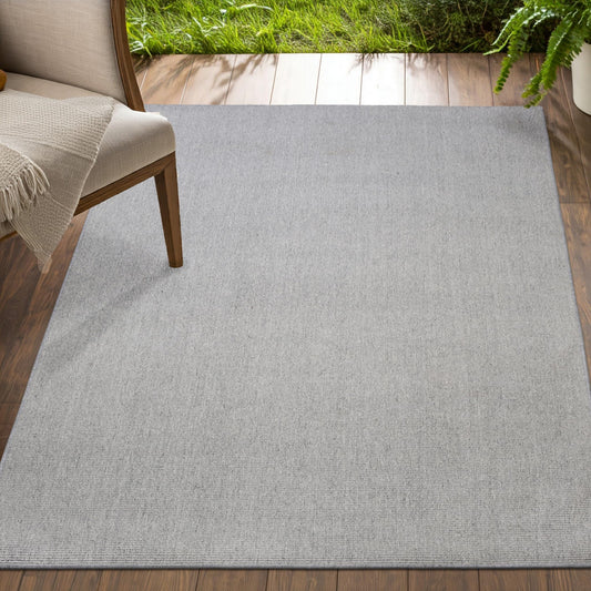 Delara Solid Indoor Outdoor Area Rug, Easy Cleaning, Non Shedding, Hose Washable, Bed Room, Living Room, Dining Room, Patio, Sustainable Rug, Recycled Plastic Rug. (Light Grey, 5' X 8')