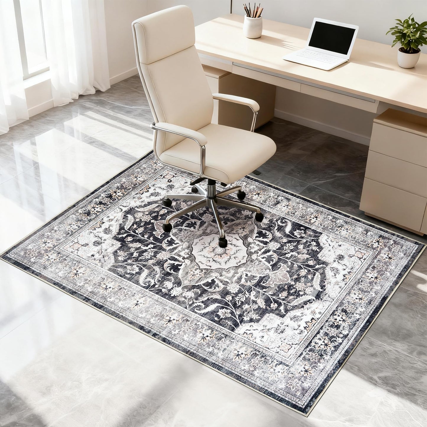 Office Chair Mat for Hardwood Tile Floor, 36"x48"Anti-Slip Under Desk Carpet Protector for Rolling Computer Chair Mat, Machine Washable Office Area Carpet (Chenille,Brown)