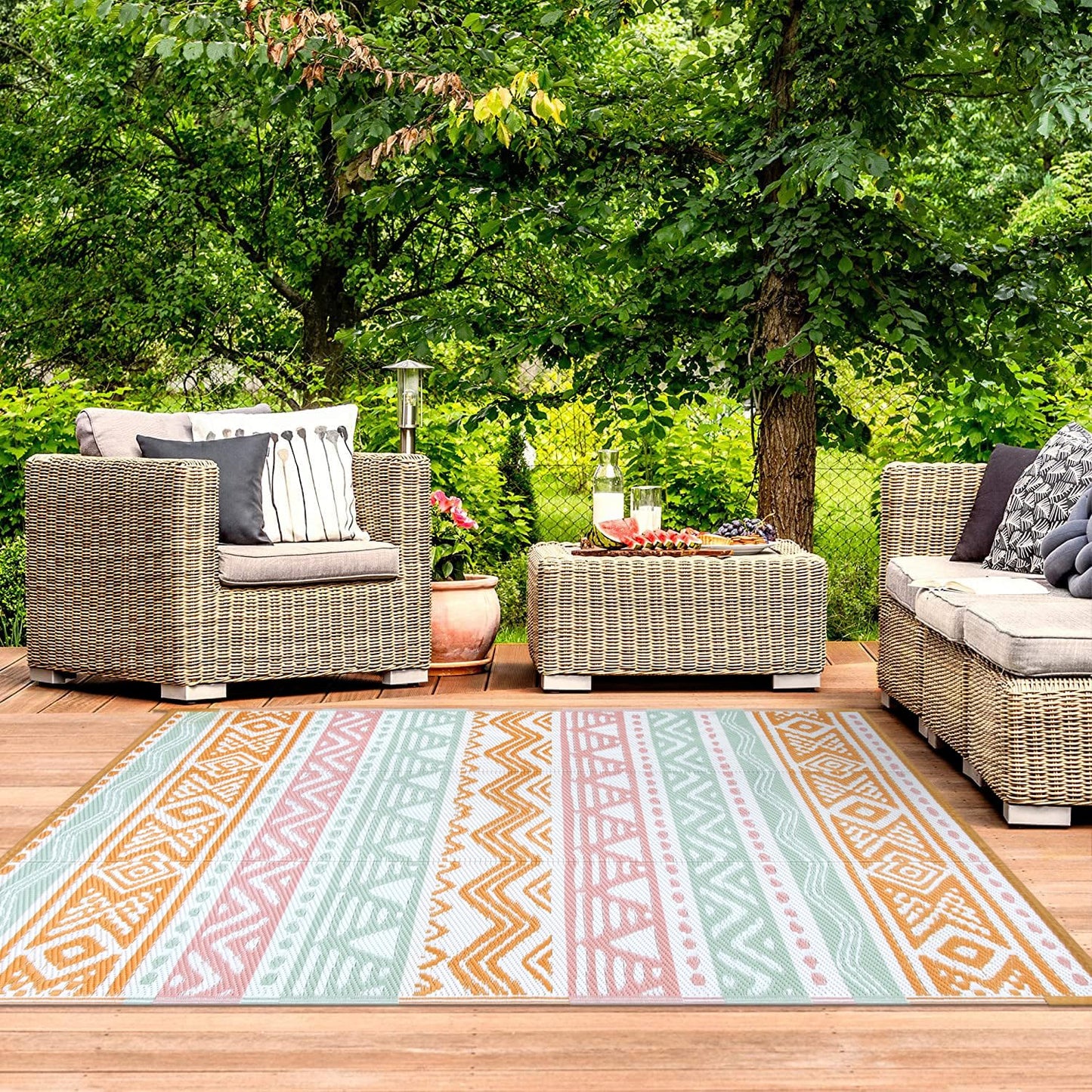Lahome Outdoor Rug Waterproof, 5x8ft Reversible Outdoor Plastic Straw Rug for Camping Patio, RV Outdoor Rugs Outside, Outdoor Carpet for Porch Deck Backyard Balcony Picnic(Pink/Orange,5'x 8')