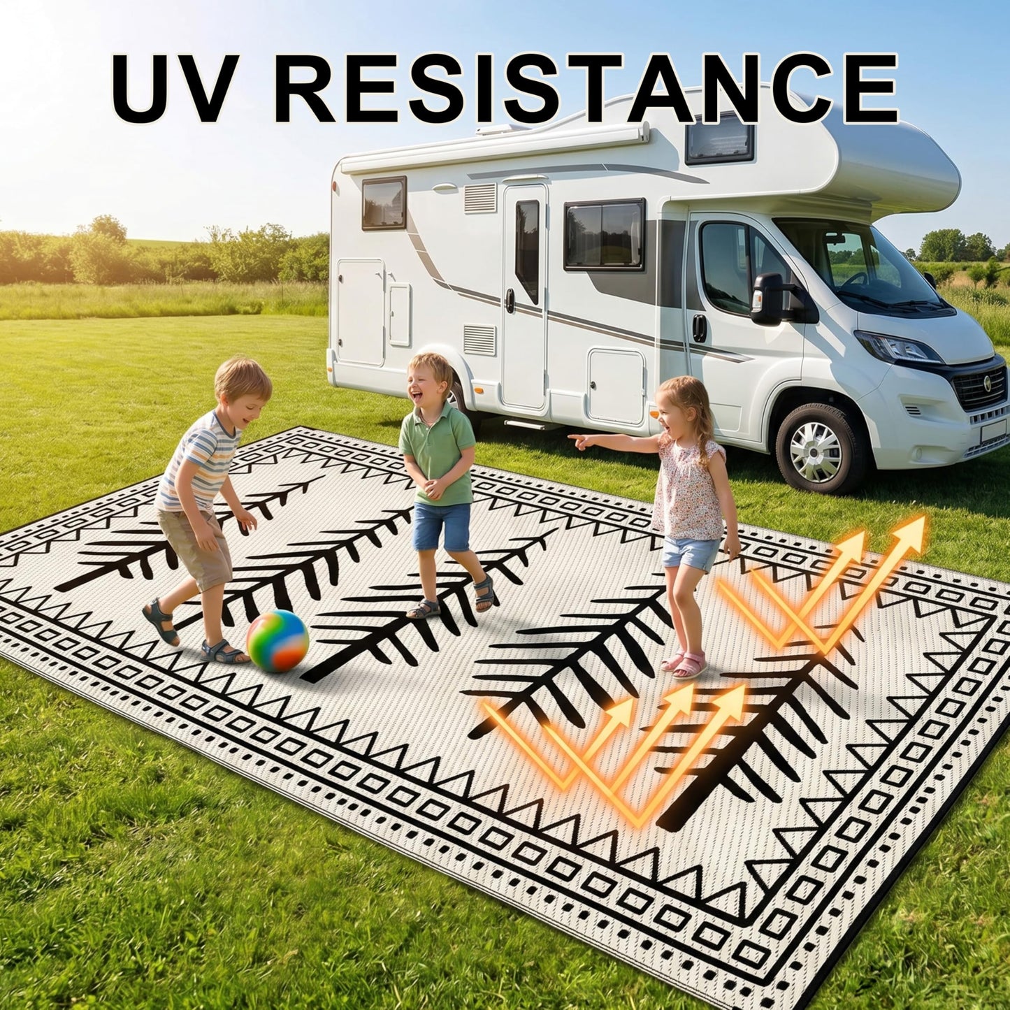 CircleRoad RV Outdoor Rug 9x18 Waterproof Patio Rug Mat with 4 Stakes UV Resistant Reverisble Plastic Straw Outdoor Rug with Carry Bag for RV Camping Picnic Beach