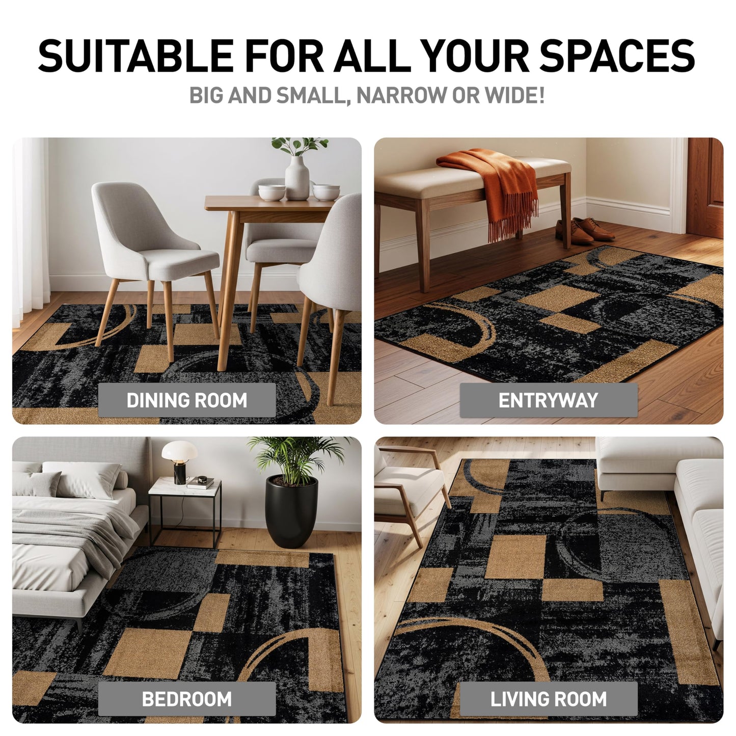 Rugshop Contemporary Circle Design Area Rug, Fade-Resistant Carpet for Living Room, Dining Room, or Home Office 5'3" x 7'3" Jute
