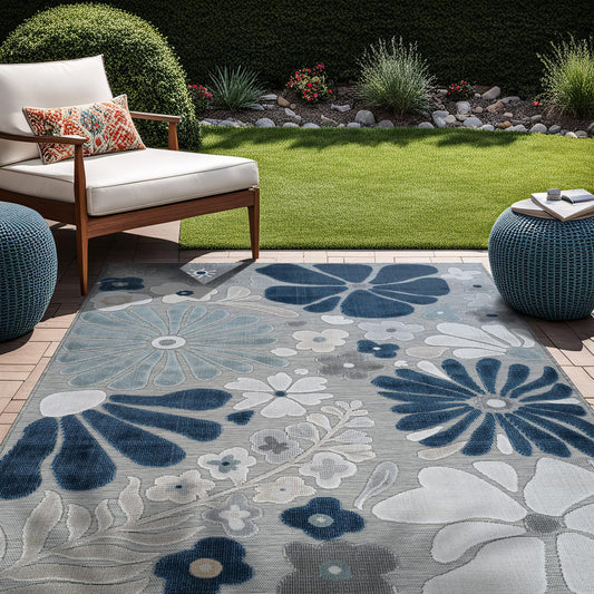 Beverly Rug Outdoor Rug 5x7 Modern Floral Tropical Area Rugs for Outdoor and Indoor Patio Easy to Clean Non Shedding Living Room Porch Garden Washable Outside Carpet (5 x 7 Blue)