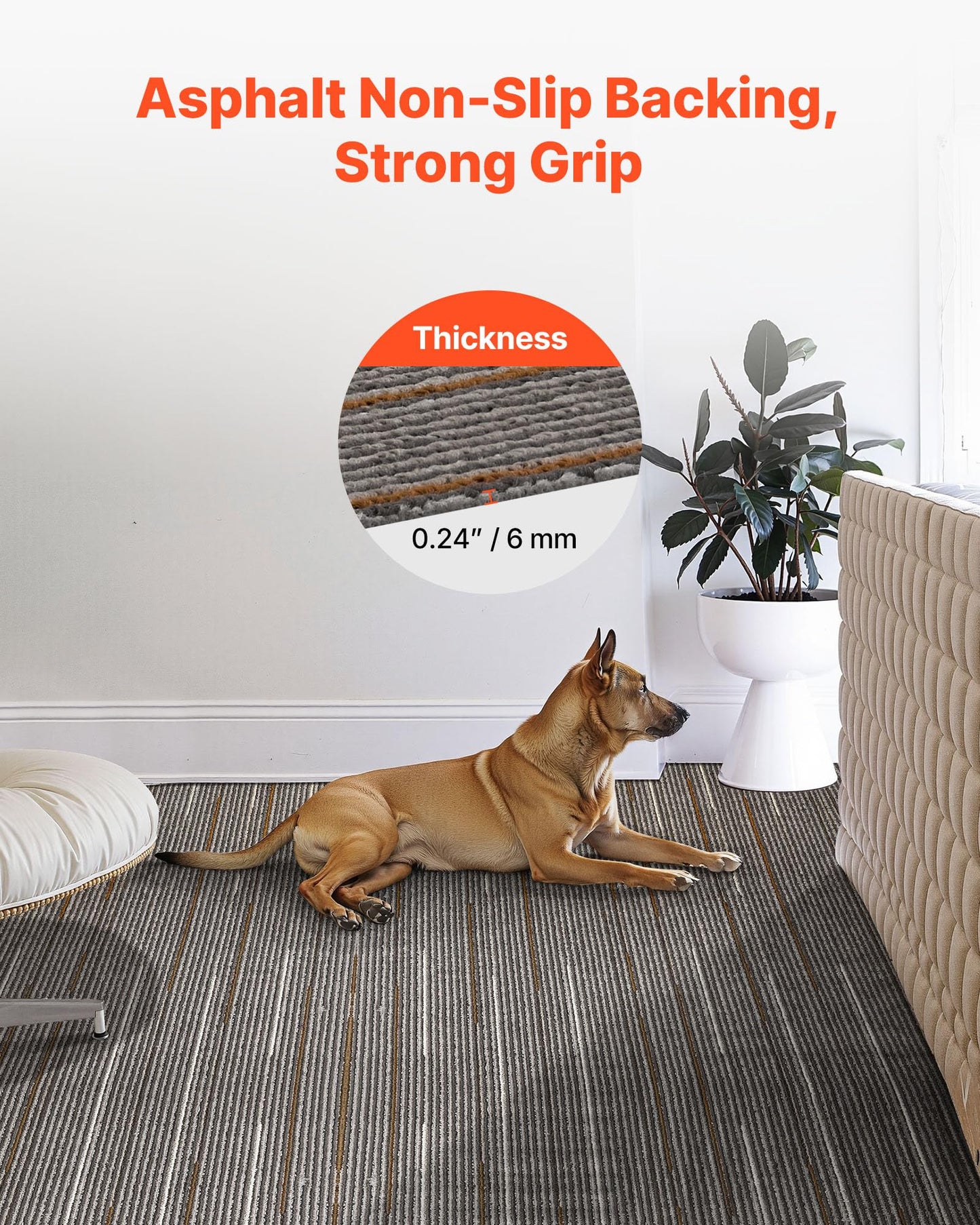 VEVOR Carpet Tiles Reusable 24x24 inch, 24 PCS Modular Carpet Square Rug, Commercial Floor Soft Padded for Seamless Cover 96sq.ft, Easy DIY for Living Room Bedroom Office Indoor,Dark Brown
