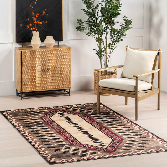nuLOOM 4' x 6' Machine Washable Area Rug with Waterproof Spill Proof Surface, Non Slip Backing and Stain Resistant for Living Room, Bedroom, Kitchen, Dining Room, Ida Brown