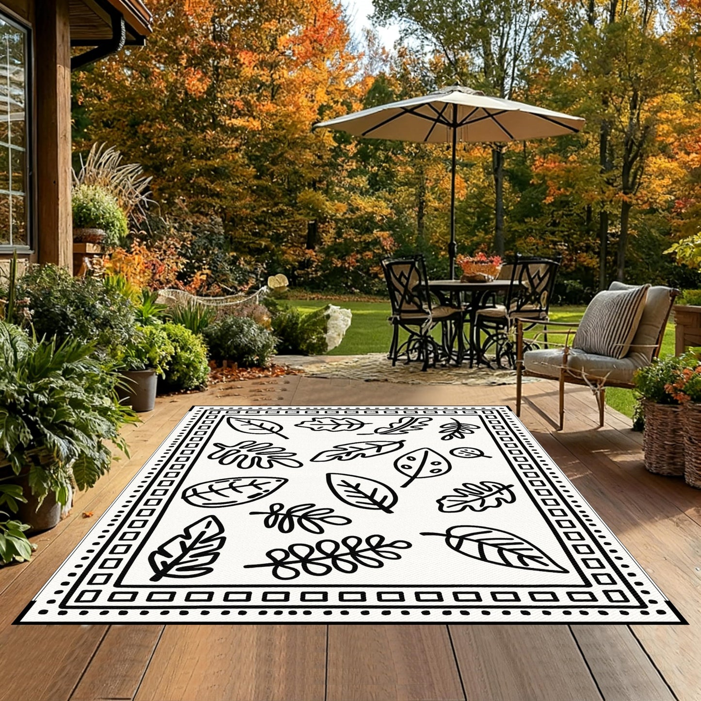 CircleRoad RV Outdoor Rug 9x12 Waterproof Patio Rug Mat with 4 Stakes UV Resistant Reverisble Plastic Straw Outdoor Rug with Carry Bag for RV Camping Picnic Beach Backyard