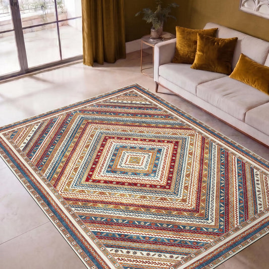 Keen Home Design 48"x72" Rug - Machine Washable Area Rug with Non-Slip Backing, Ideal for Living Room, Dining Room, Bedroom - Vintage, Easy Clean, Durable, Low Pile Rug - (4' x 6')