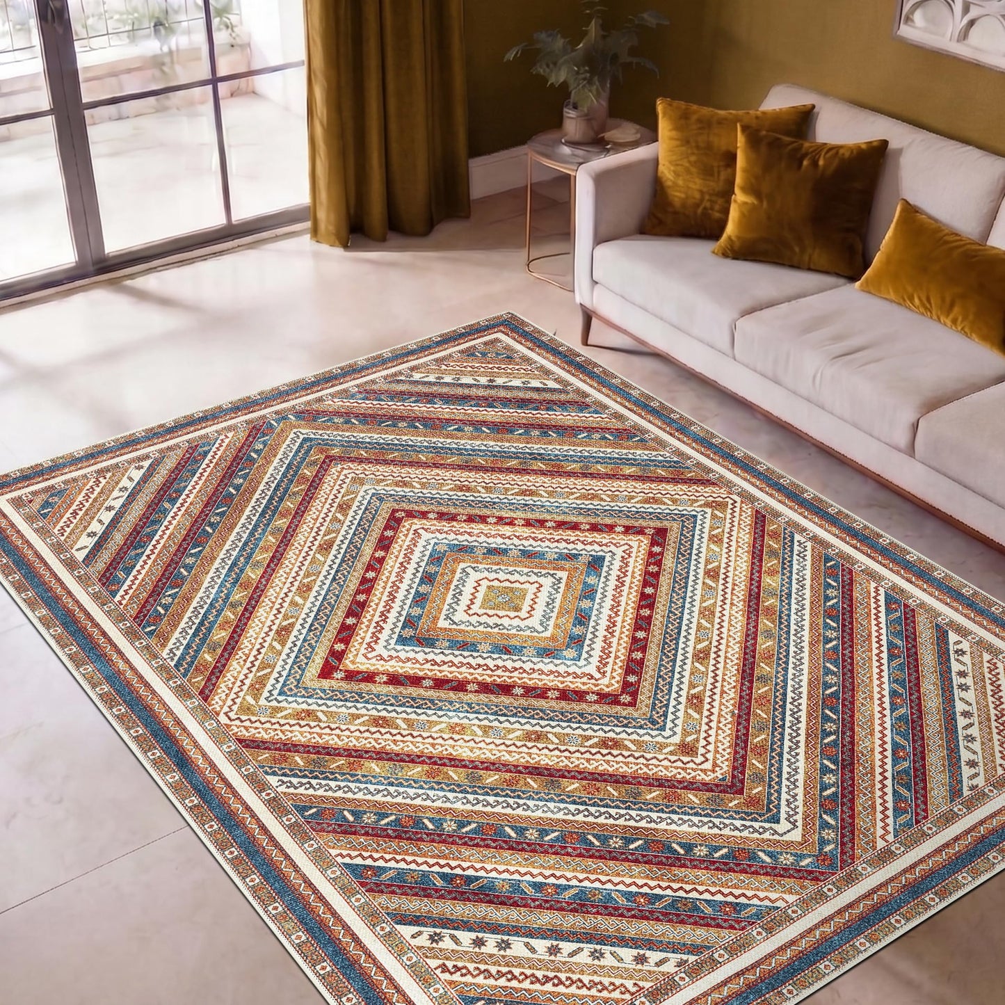 Keen Home Design 5x7 Rug - Machine Washable Area Rug with Non-Slip Backing, Ideal for Living Room, Dining Room, Bedroom - Vintage, Easy Clean, Durable, Low Pile Rug - (5' x 7')