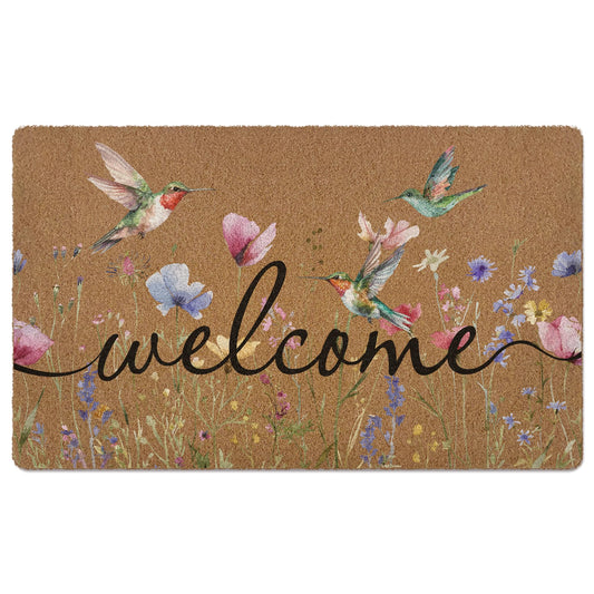 huester Spring Floral Welcome Door Mat, Spring Summer Bird Wildflowers Botanical Decorative Home Indoor Outdoor Porch Front Door Entrance Outside Welcome Doormat, Floral Bath Mat, 17x30 Inch