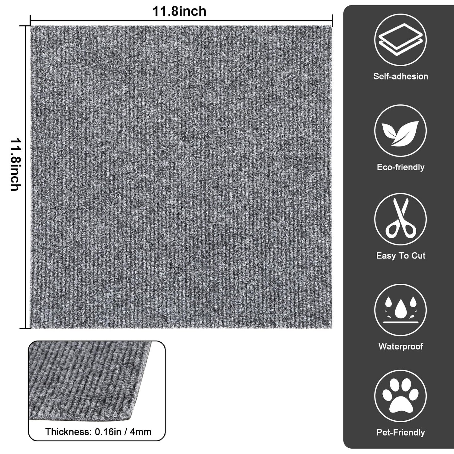 LISHIEN 36 Pcs Carpet Tiles Peel and Stick 12”x 12” Self Adhesive Carpet Squares, Anti-Slip Grey Carpet Floor Tiles for Bedroom Living Room Indoor Outdoor