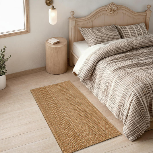 MatEssenz 2x4 Washable Rug, Textured Natural Woven Low-Profile Small Runner with Non-Slip Backing, Light Brown, for Kitchen Sink, Laundry Room, Double Door Entryway Brown