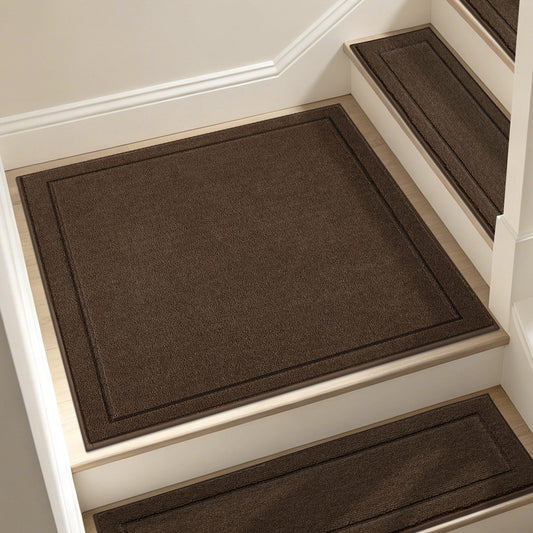JSEI Edging Stair Treads Non-Slip Corner Indoor Stair Runners for Wooden Steps, 1 Pack 30" X 30" Landing Stair Rugs Mat for Kids and Dogs, 100% Polyester, Brown