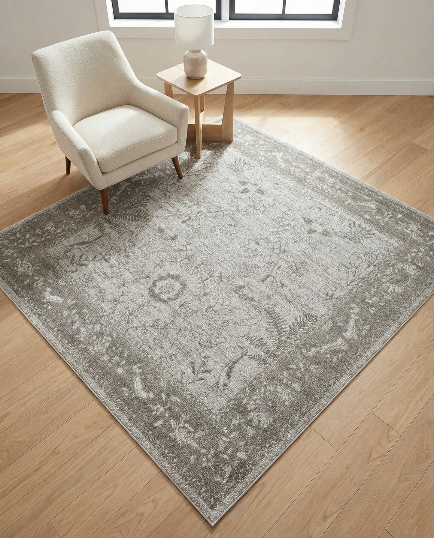 Rugs.com - Miranda Rug – 6 Ft Square Light Gray Easy-Clean Rug – Ideal for Living Rooms, Bedrooms, and Entryways