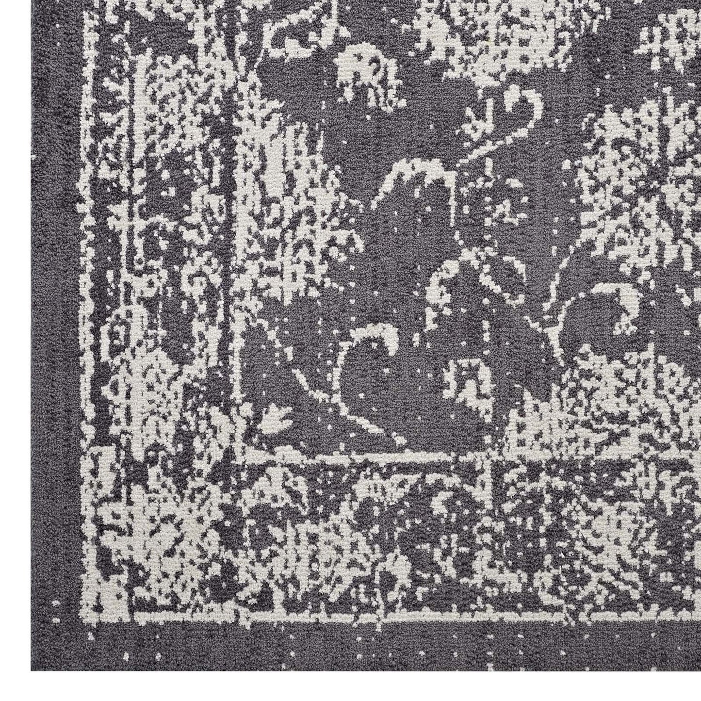 Modway Kazia Floral Lattice 5x8 Area Rug in Dark Gray and Ivory