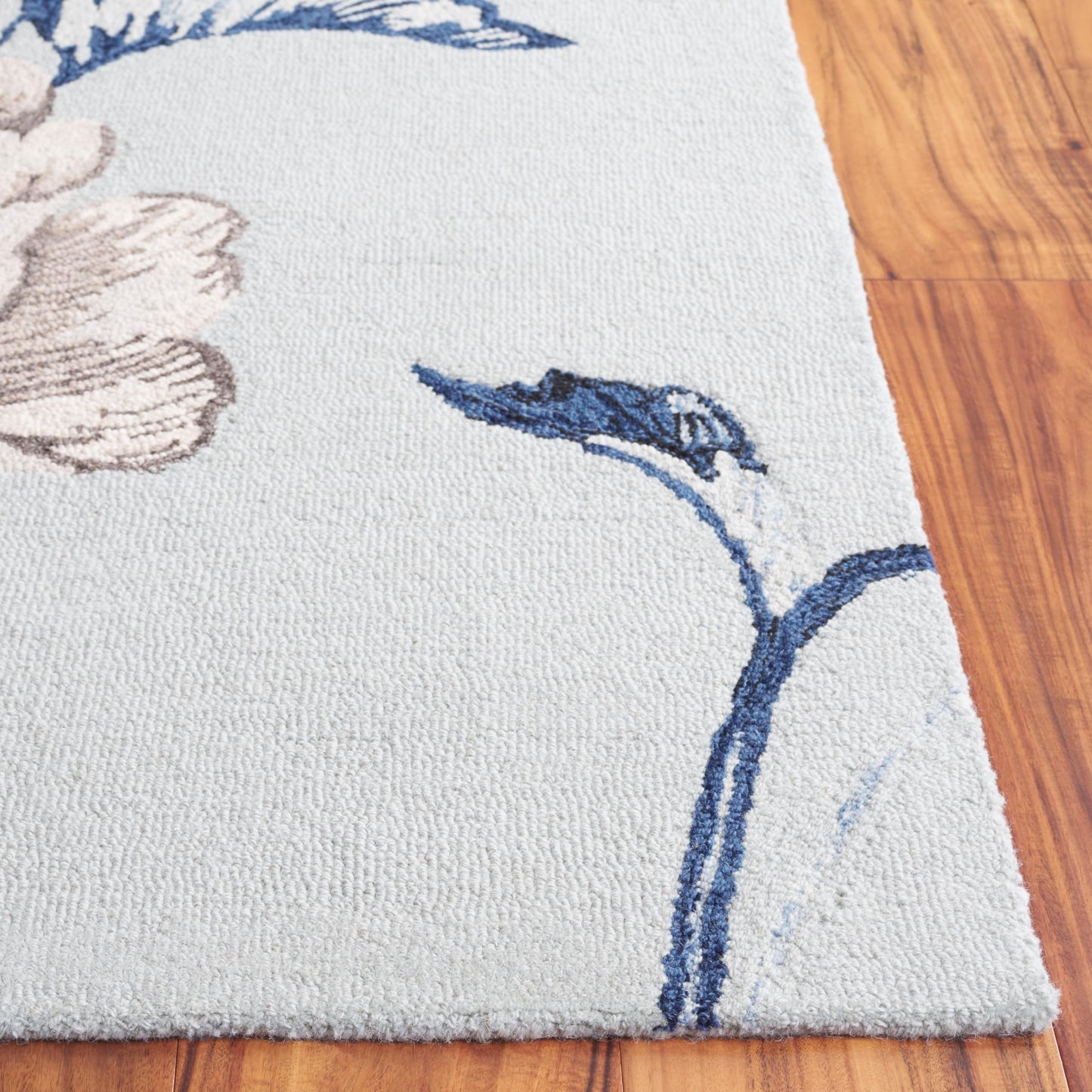 SAFAVIEH Jardin Collection Accent Rug - 3' x 5', Blue & Ivory, Floral Design, Handmade Wool, Ideal for The Living Room, Dining Room, Bedroom (JAR739M-3)