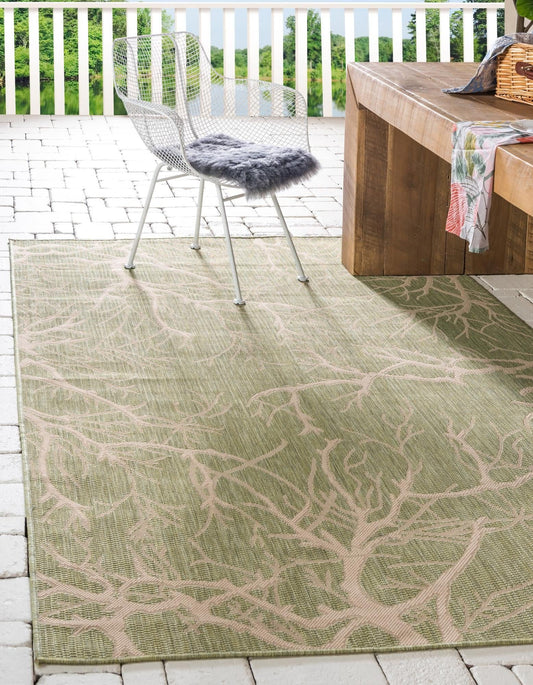 Unique Loom Outdoor Botanical Collection Area Rug - Branch (5' 1" x 8' Rectangle, Light Green/ Beige)