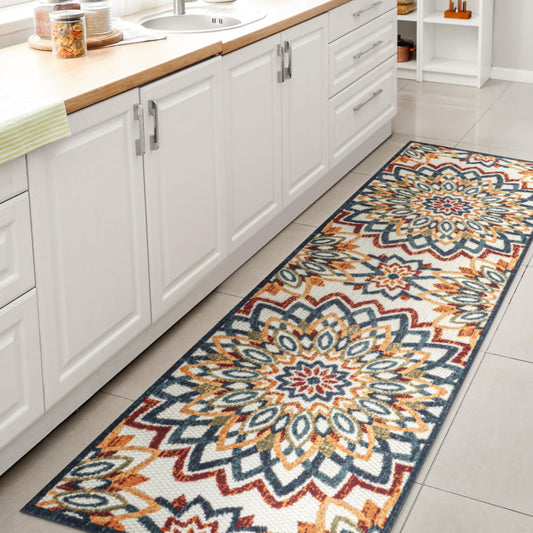 JONATHAN Y Abstract Bold M&ala Indoor Outdoor Runner Rug 2X8 Red/Blue/Yellow, Flora High-Low for Backyard, Patio, Porch, Easy-Cleaning, High Traffic, Pet-Friendly, Non-Shedding (AMC112A-28)