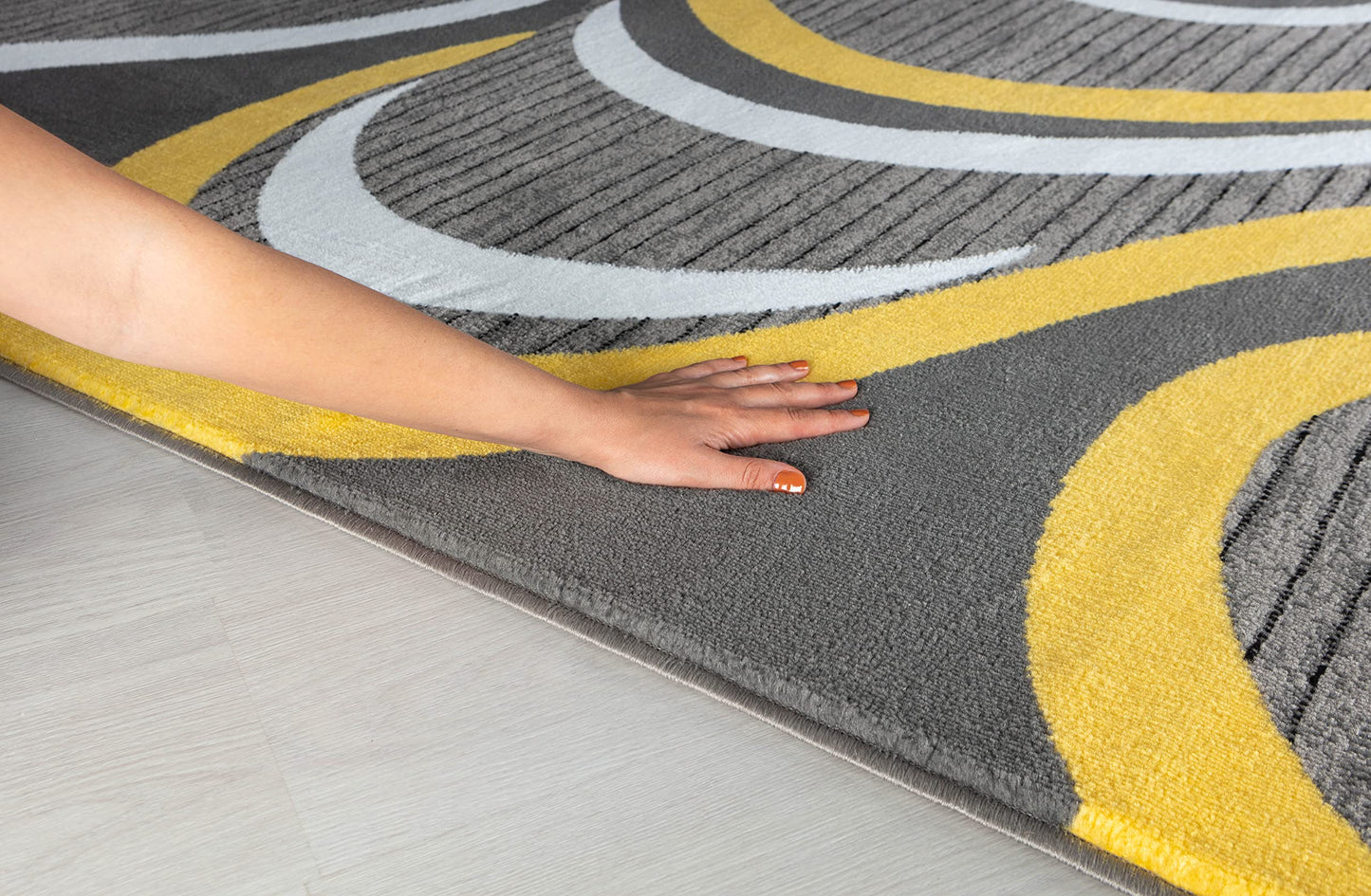 GLORY RUGS Modern Area Rug Swirls Carpet Bedroom Living Room Contemporary Dining Accent Sevilla Collection 4817A (Yellow, 5x7)