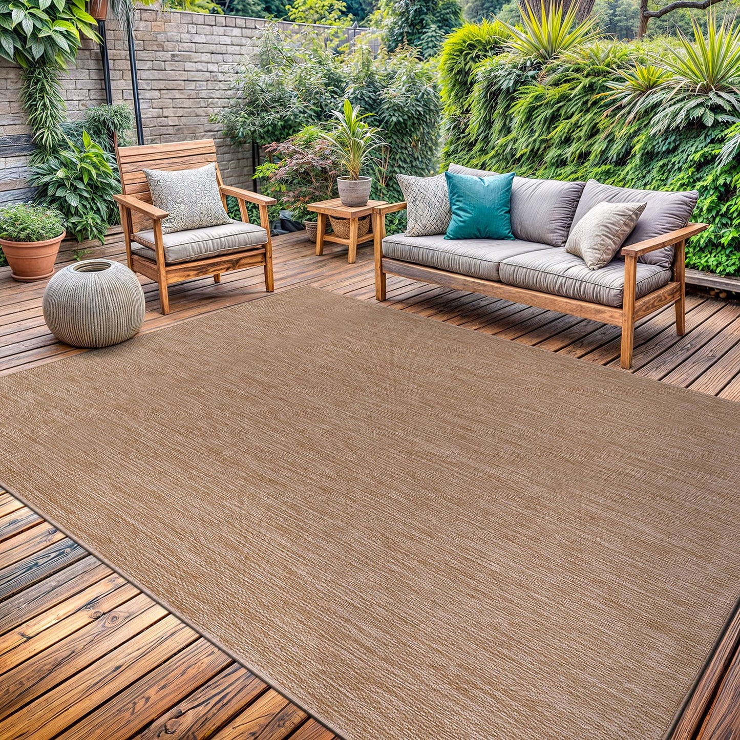 Washable Indoor Outdoor Rug 9x12 Weather Resistant Area Rugs Modern Solid Jute Rug for Porch Deck Balcony Backyard Patio Outside Carpet (9 X 12 Jute Beige)