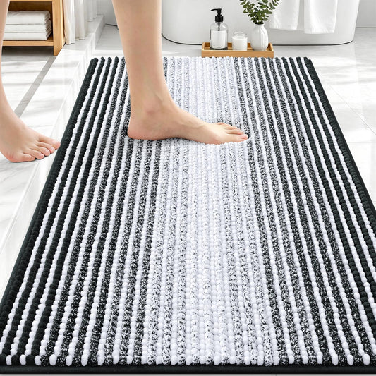 OLANLY Bathroom Rugs 30x20, Extra Soft Absorbent Chenille Striped Bath Rugs, Rubber Backing, Machine Wash Dry, Bath Mats for Bathroom Floor, Tub and Shower, Home Decor Accessories, Black