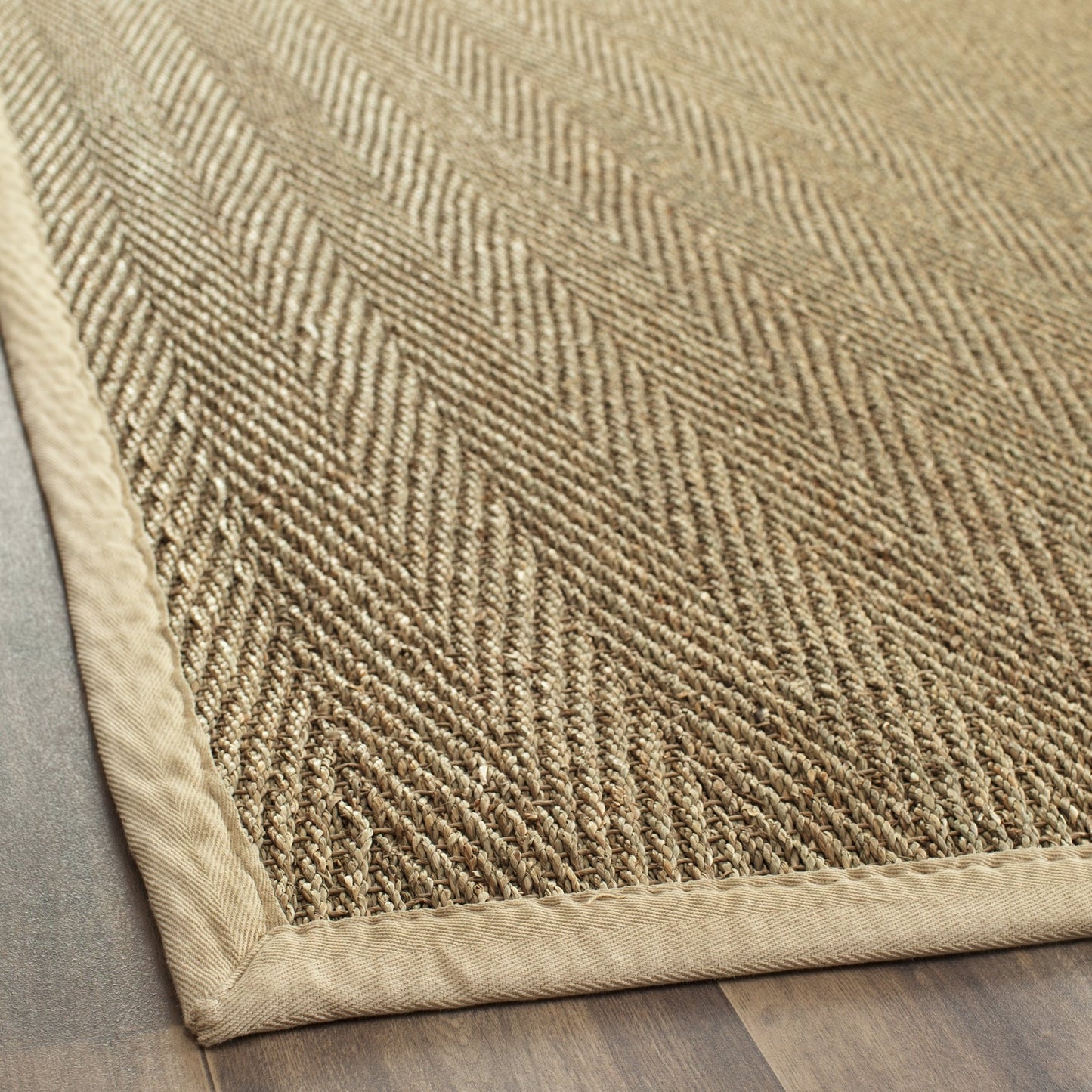 SAFAVIEH Area Rug 8x10 - Natural Fiber Collection - Large - Natural & Beige, Seagrass, Herringbone Pattern with Border (NF115A)