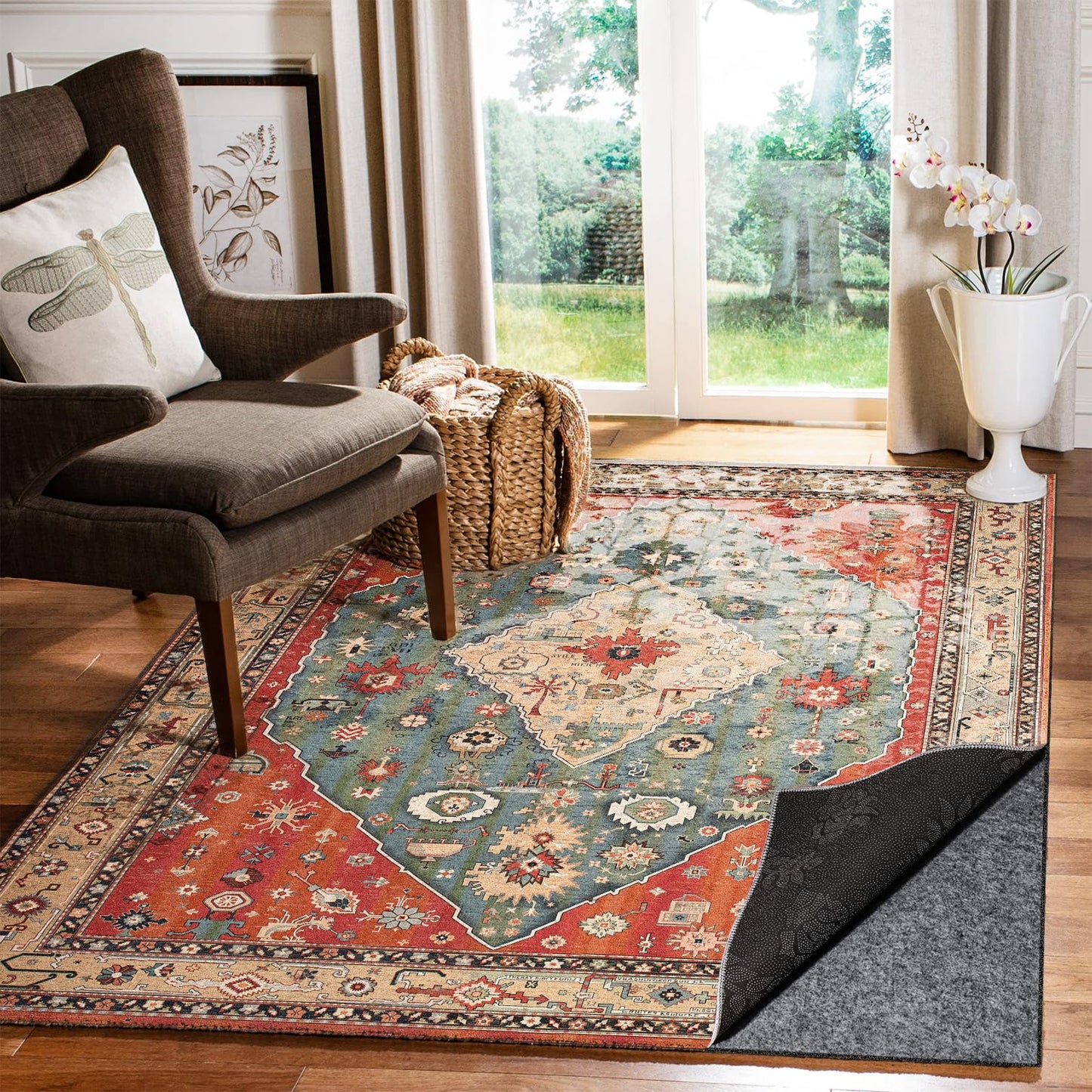Waterproof Rug Pad, 5x7 Ft Under Area Rug Carpet Pad, Non Slip Rug Pads for All Floors and Hardwood Floors Finishes, Keep Carpets in Place Soft and Prevent Rug from Wrinkling or Buckling
