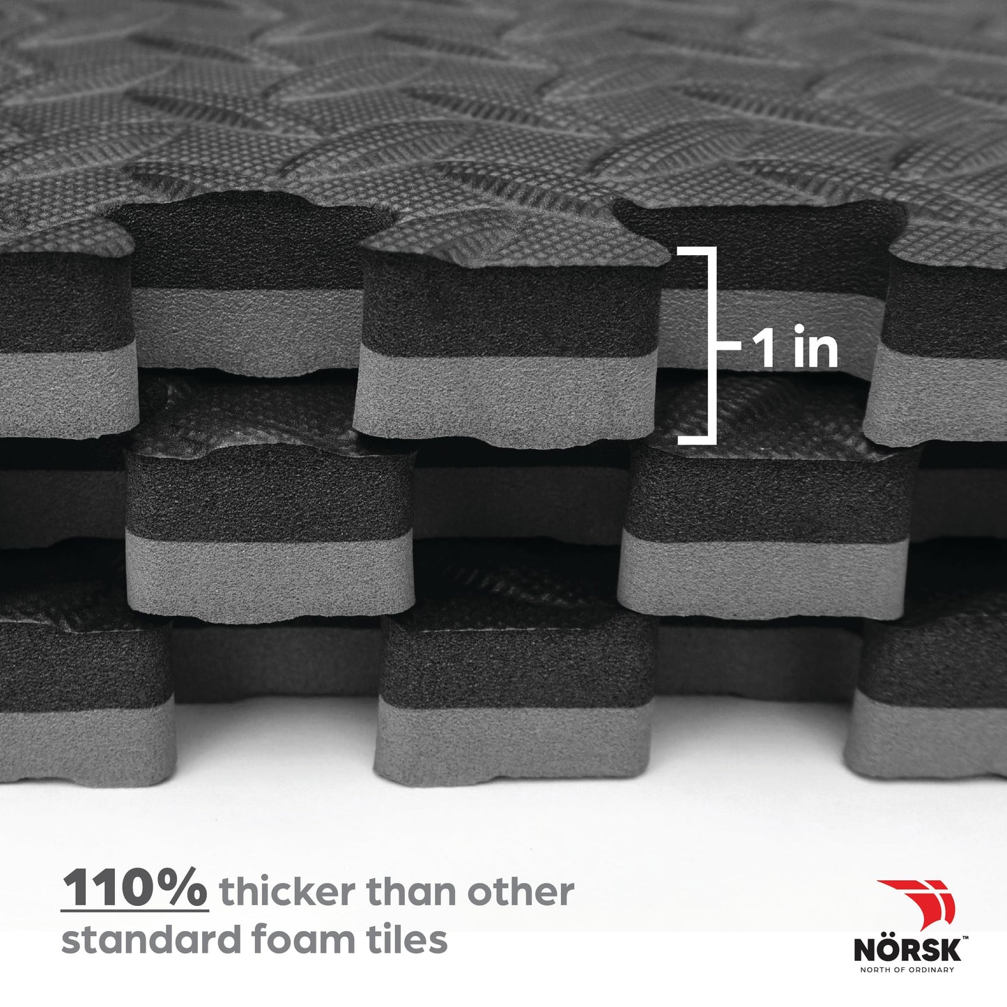 NÖRSK Duräflex Medium-Duty Reversible Interlocking Foam Floor Tiles, Diamond Plate Texture, Black/Blue, 24 X 24 X .47 in., 6-Pack (24 sq. ft.) (Black/Gray, 1.0" Thick)