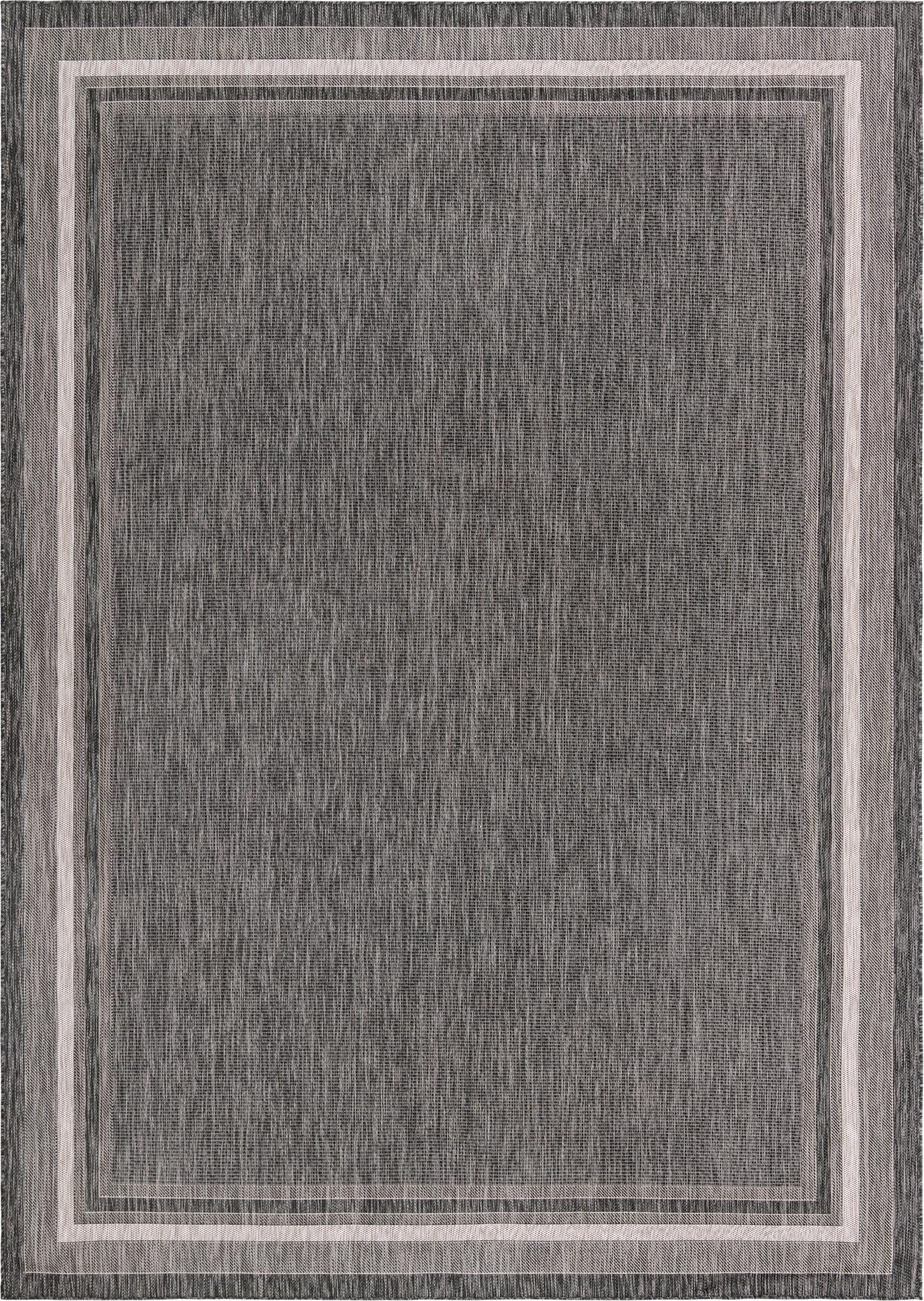 Unique Loom Outdoor Border Collection Area Rug - Soft Border (10' x 14' 1" Rectangle, Black/ Ivory)