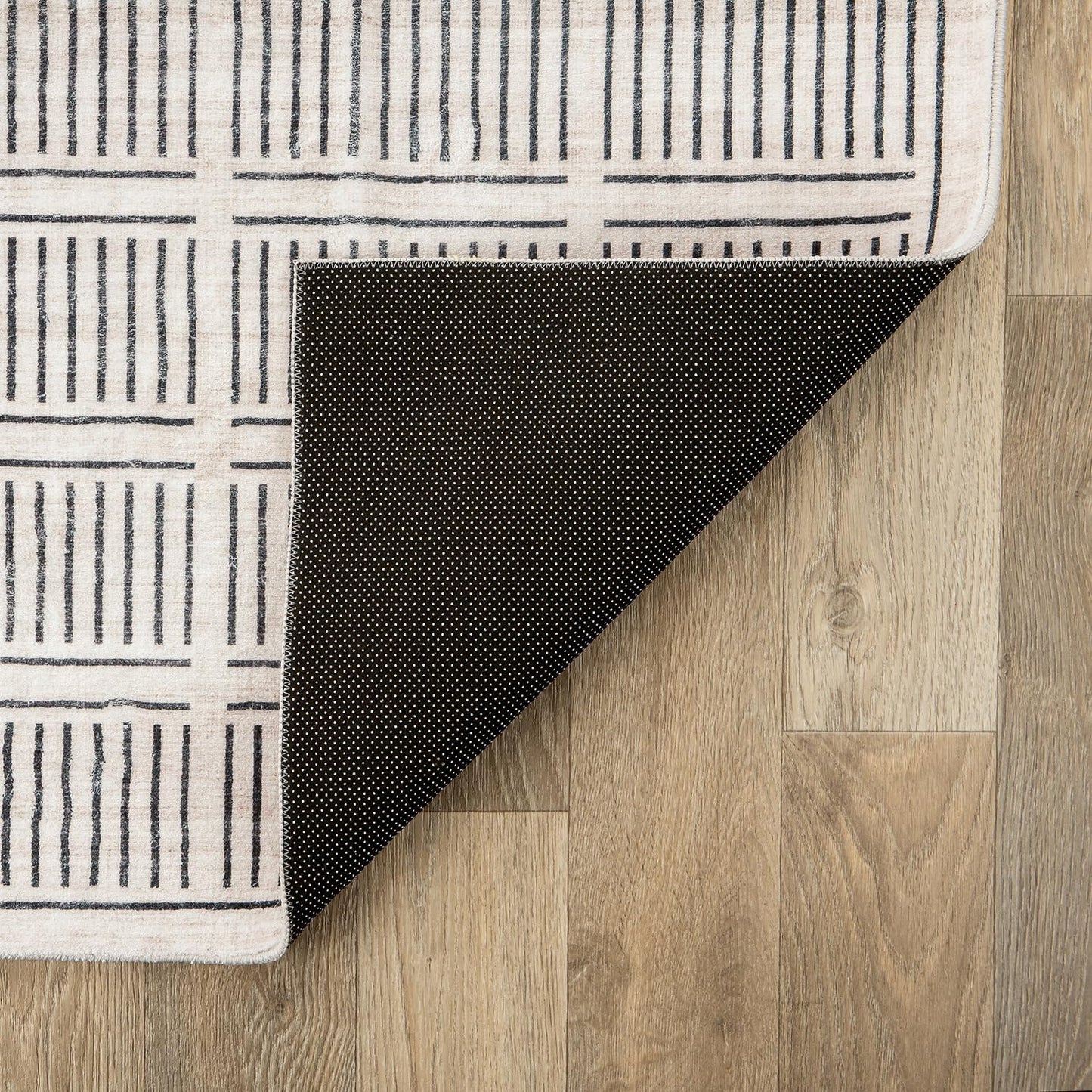 Rugshop Bohemian Stripe Lines Washable Non Slip Area Rug 5' x 7' Ivory
