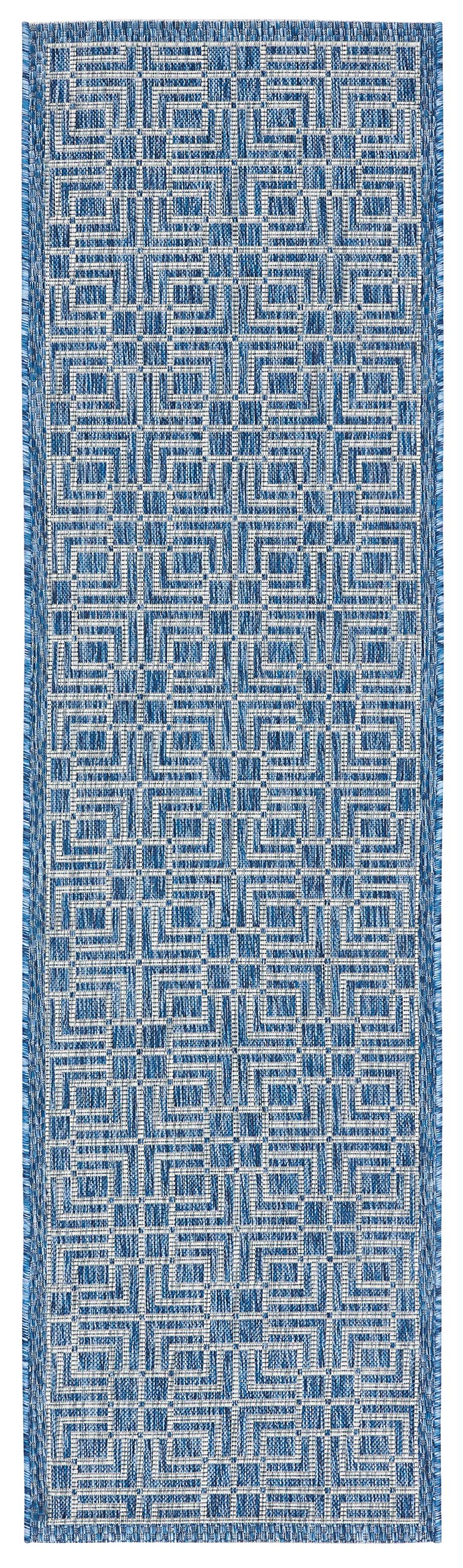 SAFAVIEH Courtyard Collection 2'3" x 8' Navy/Grey CY8467 Indoor/ Outdoor Waterproof Easy Cleaning Patio Backyard Mudroom Runner Rug
