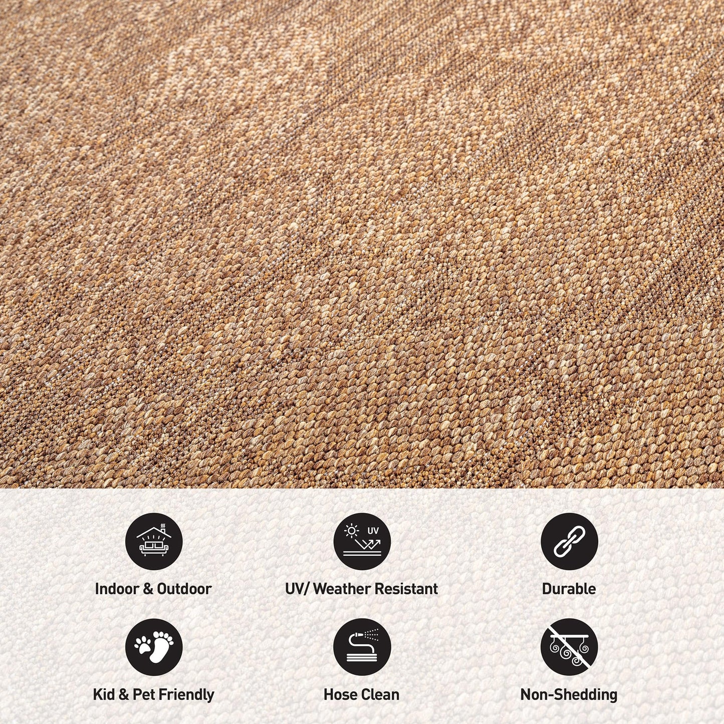Rugshop Floral Indoor Outdoor Flat Woven Area Rug,Natural Jute-Style,Easy-Care Patio Rug for Backyard Porch Deck Balcony, 6'6" x 9' Natural/Jute