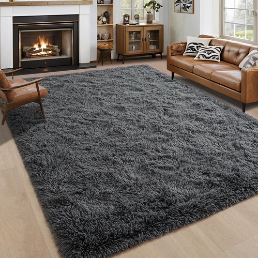 4x6 Dark Grey Area Rug for Bedroom Living Room Dining Room, Fluffy Shag Soft Plush Furry Carpet Solid Color, Non-Slip Indoor Floor Mat for Kids Home Decor