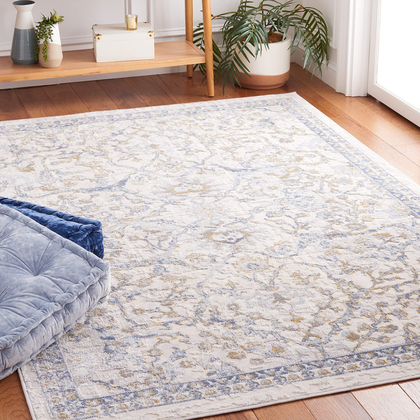 SAFAVIEH Palma Collection Accent Rug - 3' x 5', Beige & Light Blue, Non-Shedding & Easy Care, Ideal for High Traffic Areas in Living Room, Bedroom, Dining (PAM336A-3)